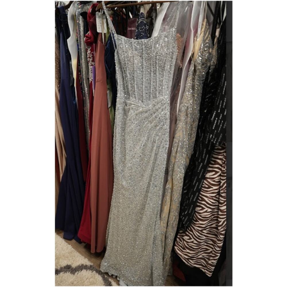 Portia & Scarlett PS24943 Evening Gown Dress Women 10 Silver Beaded Corset NWT - Picture 3 of 6
